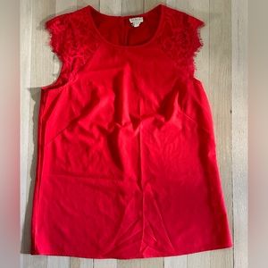 Jcrew factory RED lace cap sleeve blouse.